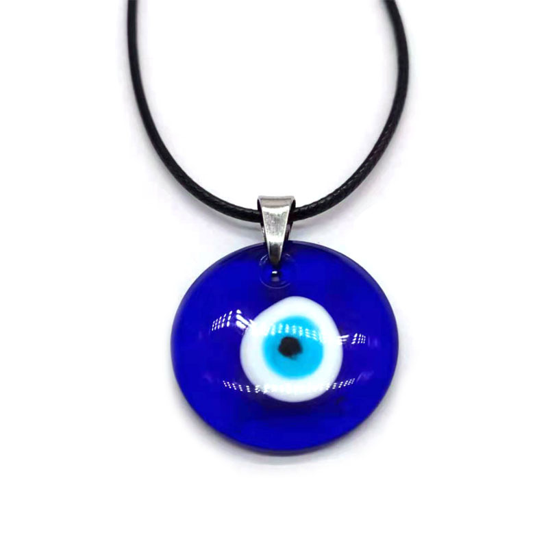 Picture of Hot-Selling Turkish Blue Evil Eye Necklace Wax Cord Round Eye Pendant 3cm in Stock European and American Style