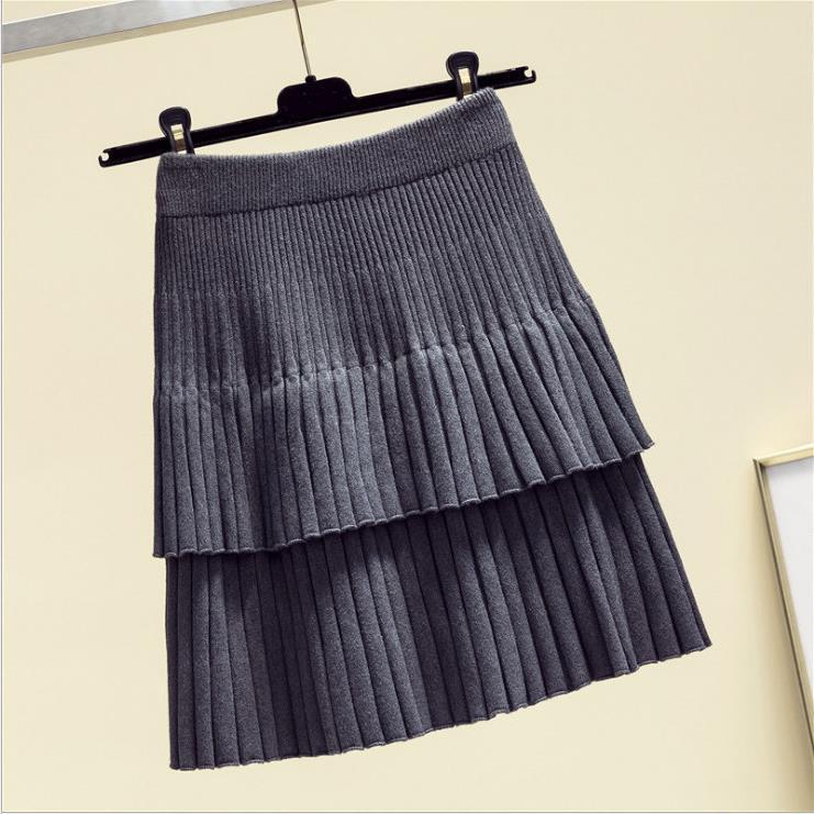 Picture of Trendy Autumn Skirt Korean Style Women's High Waist Cake Skirt Pleated Skirt Knitted Spring and Autumn Women's Stitching Short Skirt