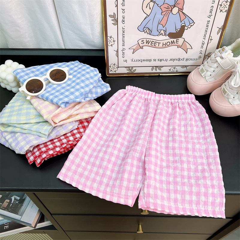 Children's shorts summer new boys home pants plaid pants thin girls pajamas loose pants children's pants wholesale