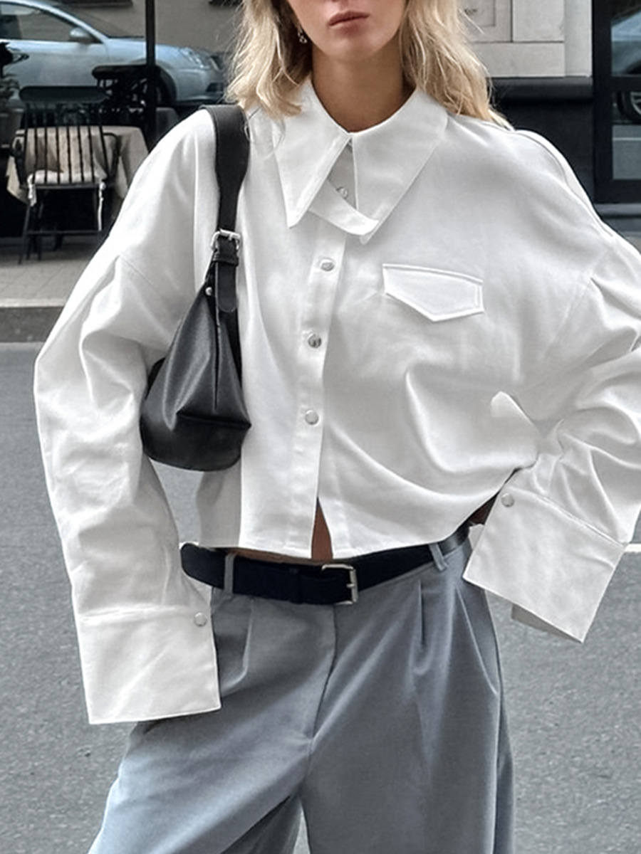 Commuter Design White Lapel Shirt Women's 2024 Autumn Fashionable Loose Cotton Top Professional Women's Wear