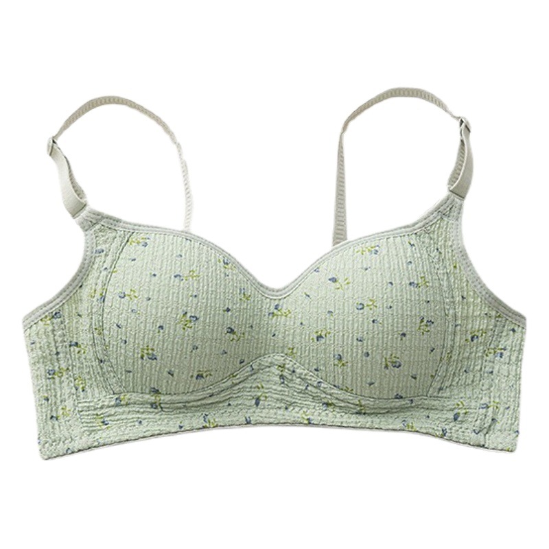 Floral girl bra high school student small chest seamless underwear women's lightweight push up wireless bra