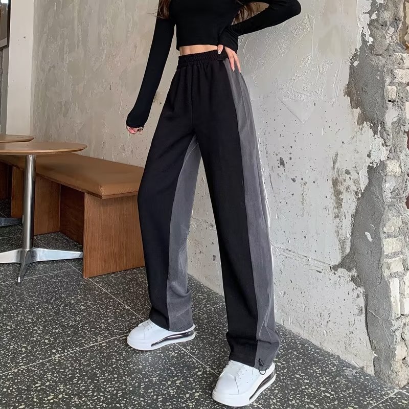Fashion Girl's Autumn High Waist Straight Pants Hanging Casual Pants Korean Style Design Sense Slimming Wide-leg Trousers with Split