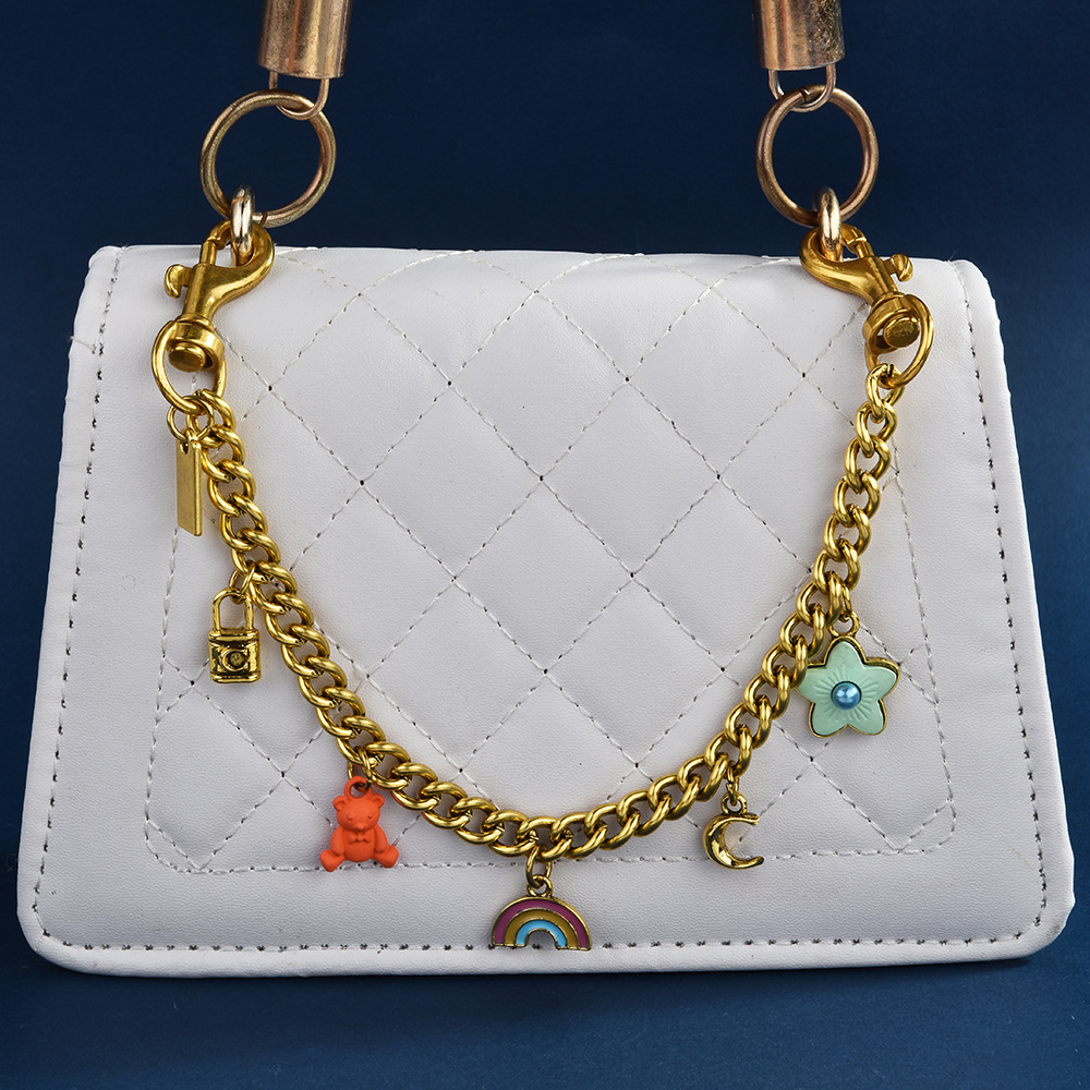 Women's Bag Fashion Embroidery Shoulder Bag Chain Small Square Bag Cross-border New Flower Rainbow Bear Lock Hanging Chain Oblique Wholesale