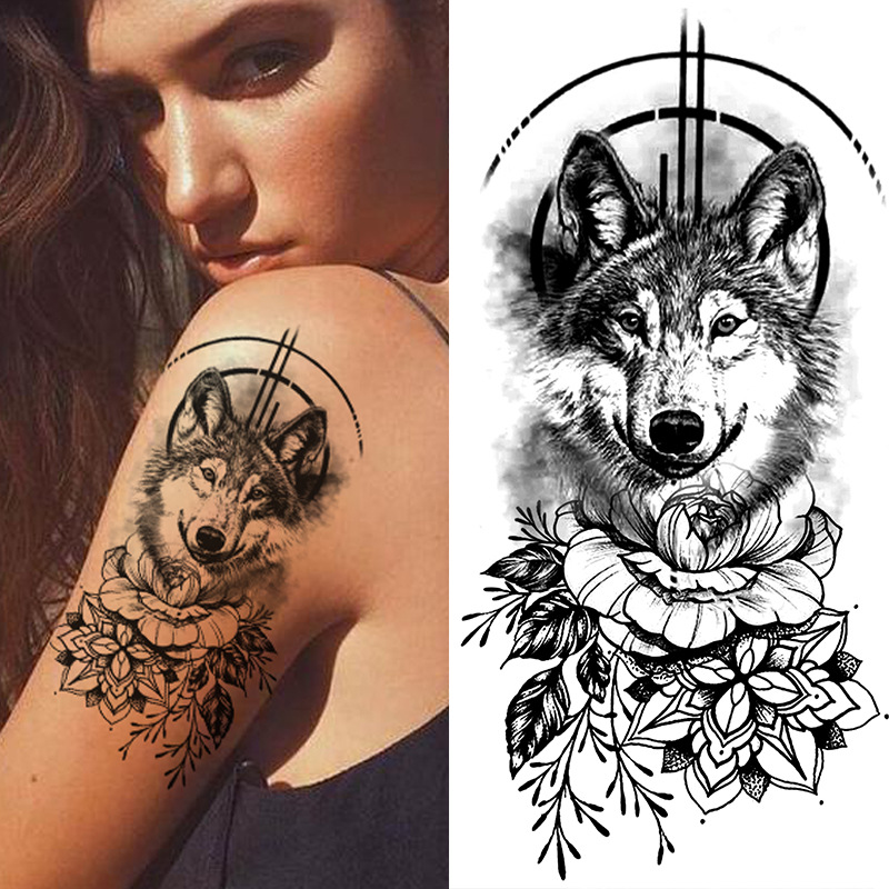 Picture of Cross-Border Supply of Sketch Flower Tattoo Stickers, Sketch Tattoo Stickers, Rose Flower Black and White Flower Tattoo