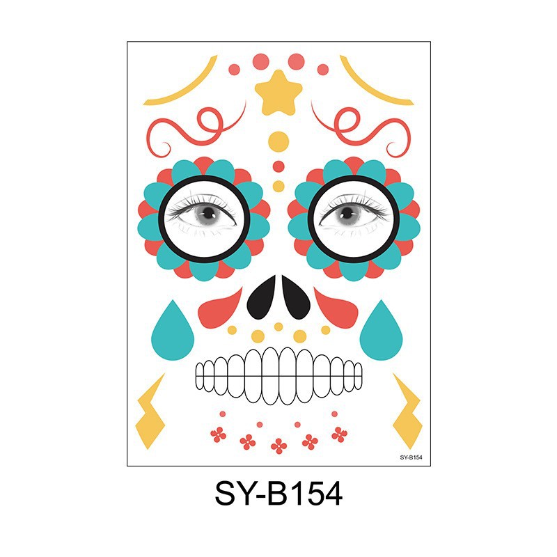 Picture of Cross-Border Waterproof and Sweat-Proof Day of the Dead Masquerade Funny Makeup Temporary Stickers Halloween Face Tattoo Stickers