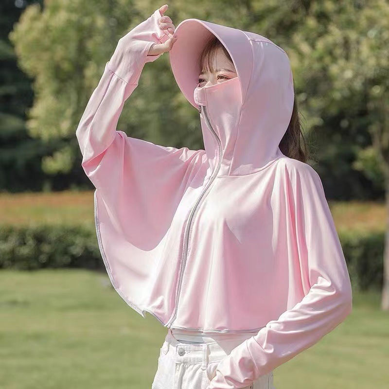 Picture of Summer Sun Protection Clothing Women's Ice Silk Capes Large Hat-brim Shawl Blouse Cycling Sun Protection Clothing Fashionable Loose Cycling Clothing