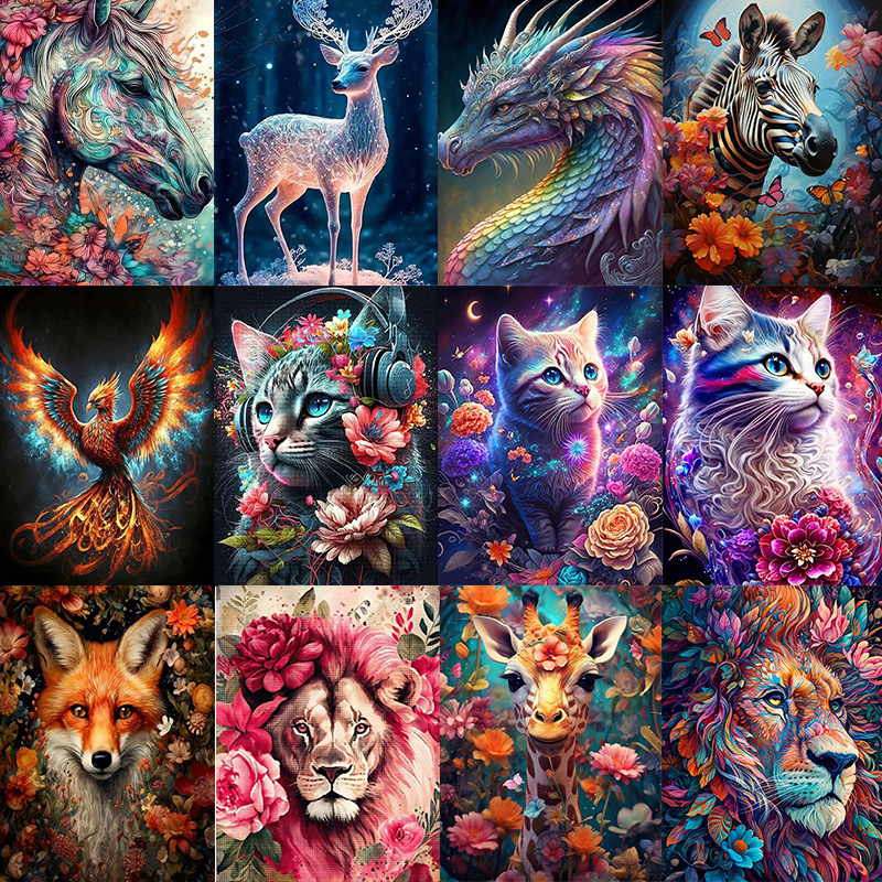 Picture of Foreign Trade Cross-Border 5D Animal Scenery Full of Diamonds DIY Diamond Embroidery Full of Diamonds Rubik's Cube Round Diamond Craft Decorative Painting Diamond Painting