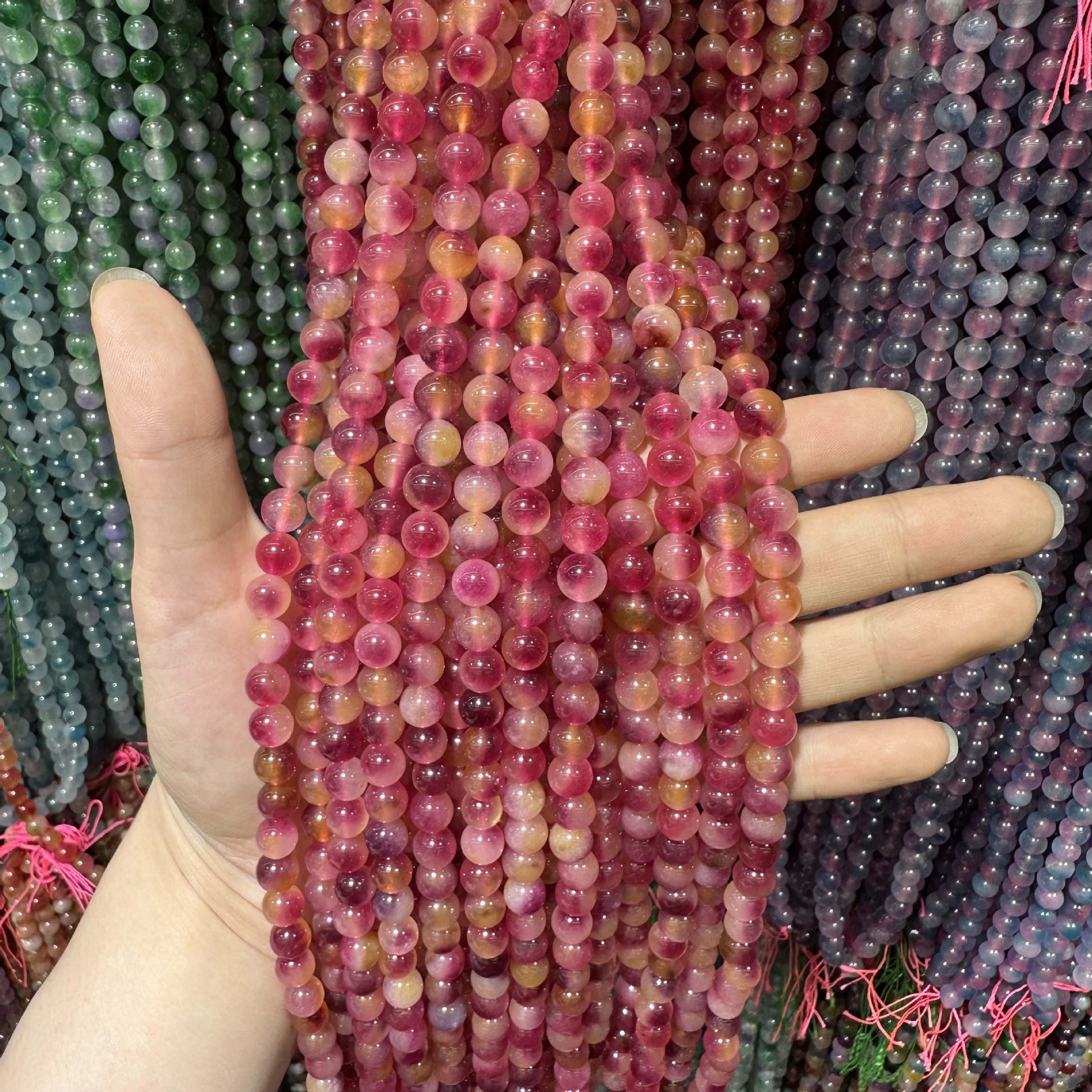 Picture of Live hot grade a chalcedony 8mm two-color round beads beads handmade diy Internet celebrity matching in stock jewelry