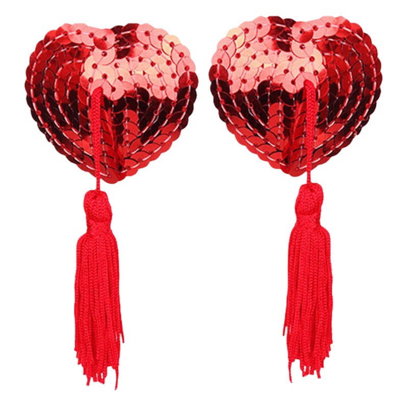 Picture of Sexy lingerie accessories heart-shaped chest stickers silicone bra tassel heart-shaped sequins sexy breast stickers wholesale 5032