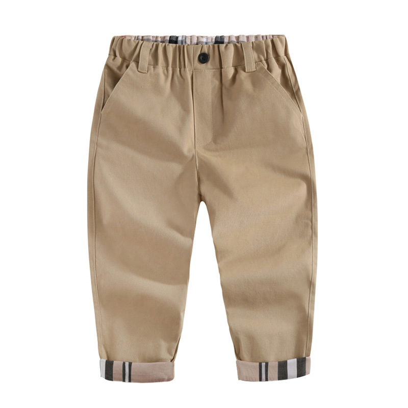 A generation of 2025 spring and autumn new plaid stitching boys fashion casual cotton elastic high quality trousers tide