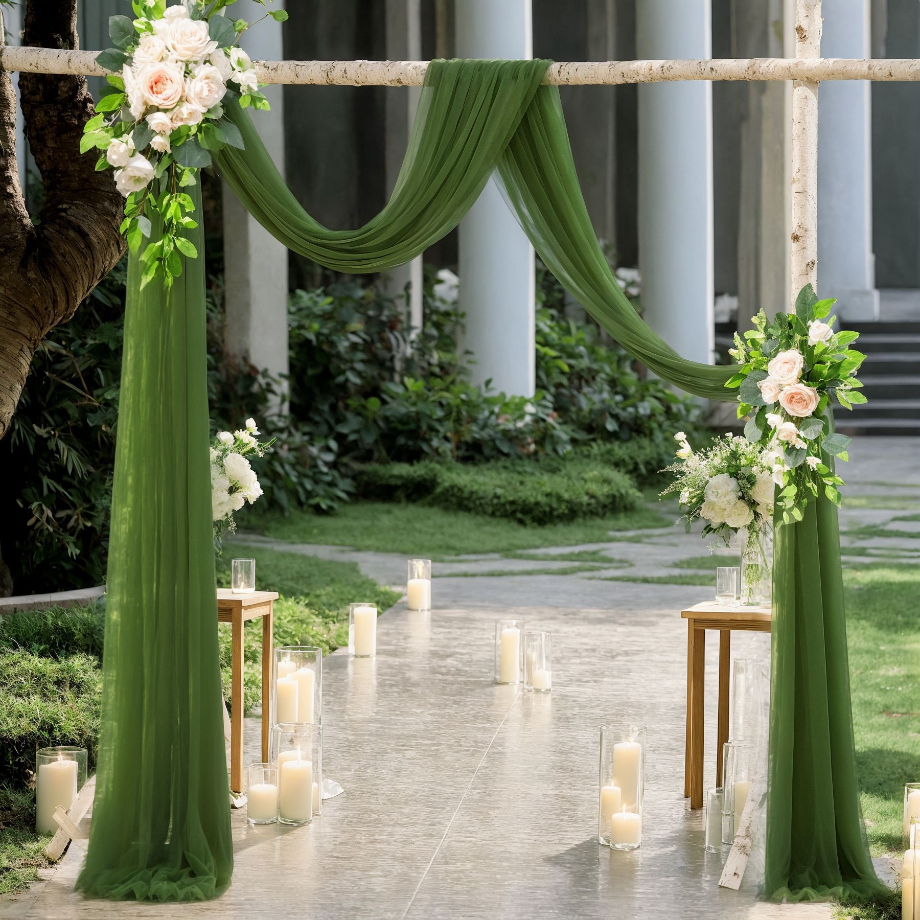Picture of Cross-Border Popular Wedding Forest Lawn Outdoor Arch Decoration Wedding Arrangement Curtain Pearl Chiffon Gauze Curtain