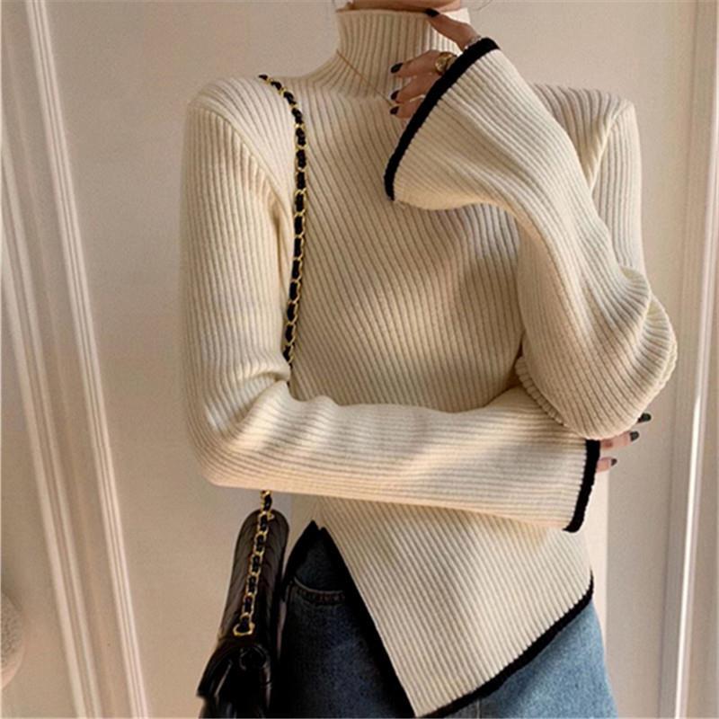 Irregular Knitted Top 2024 New Design Sense Niche Lazy Style Early Spring Turtle Neck Women's Autumn and Winter