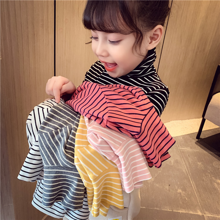 Picture of Children's Winter Girls' Base Shirt Autumn Outfit for Older Children, German Velvet Striped High-Neck Fleece Top, Children's Warm Top
