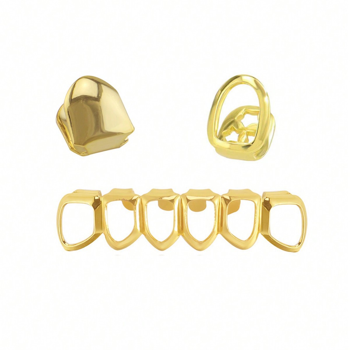 Cross-Border Hot Selling Six Cut Out Flat Teeth Hip-Hop Braces Hiphop Hip-Hop Teeth Three-Piece Set Stage Props Braces