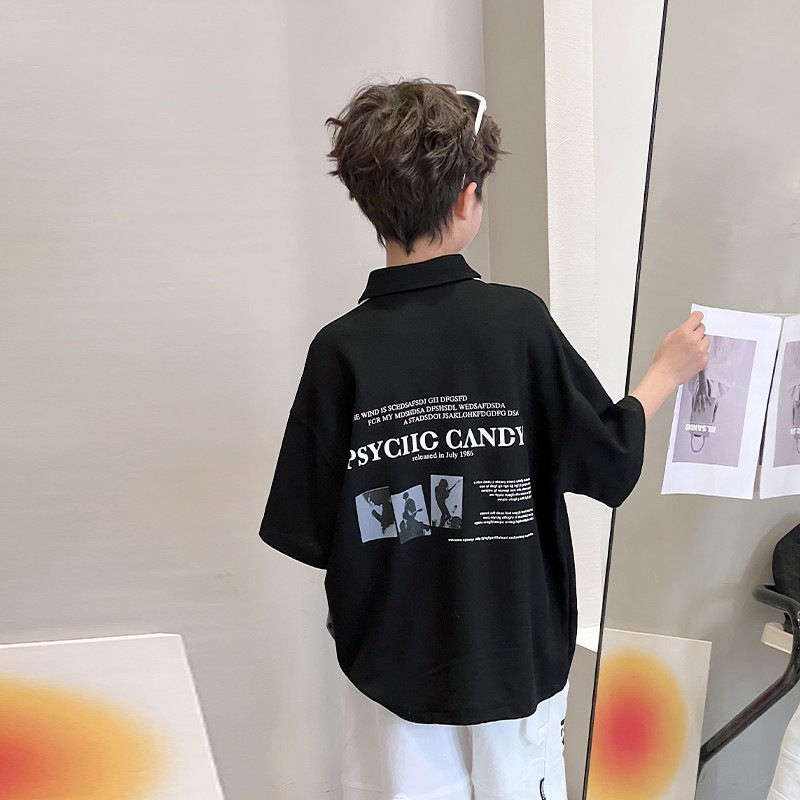 Picture of Children's Wear Boys Short-sleeved T-shirt Polo Shirt Summer 2024 New Summer Mid-large Children's Summer Pure Cotton Top Trendy