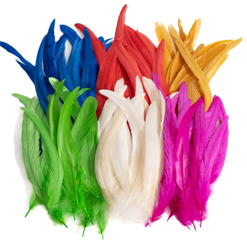 20 feathers wholesale, colorful 25-30 decolored rooster tail feathers, real chicken feathers, DIY headwear materials