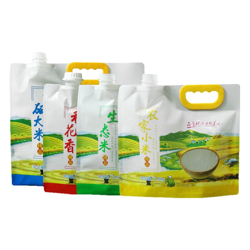 2.5KG rice suction nozzle bag 5KG farm millet suction nozzle bag large diameter self-supporting handbag rice packaging bag