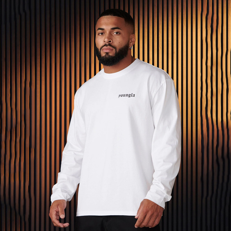 YOUNGLA American Men's Long-sleeved T-shirt Autumn New Bodybuilding Fitness Cotton Crewneck Loose Base Shirt