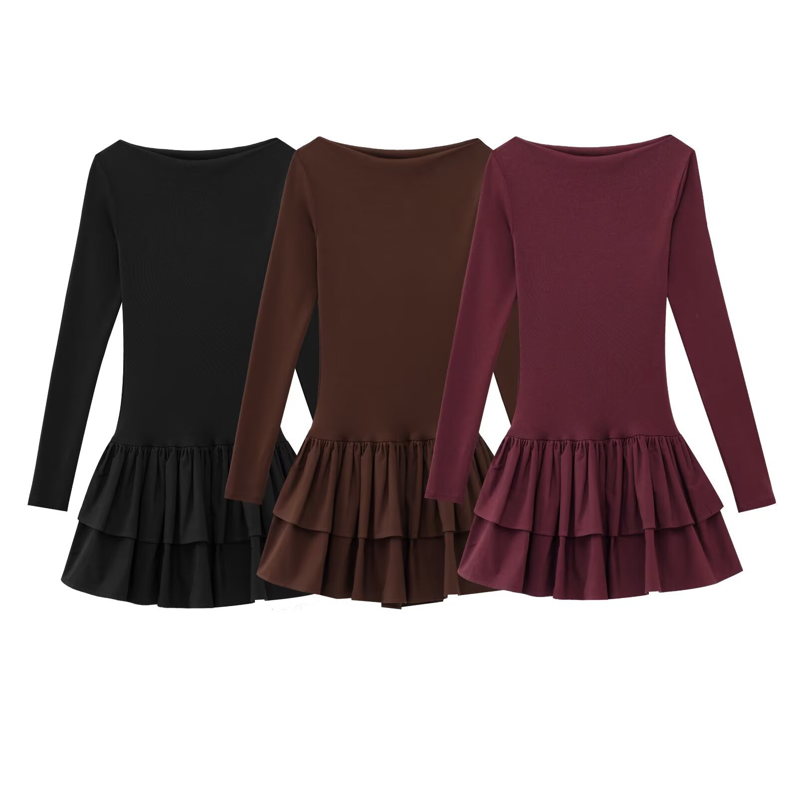 ZA cross-border women's clothing wholesale European and American style 2025 spring new round neck slim laminated dress 0085308