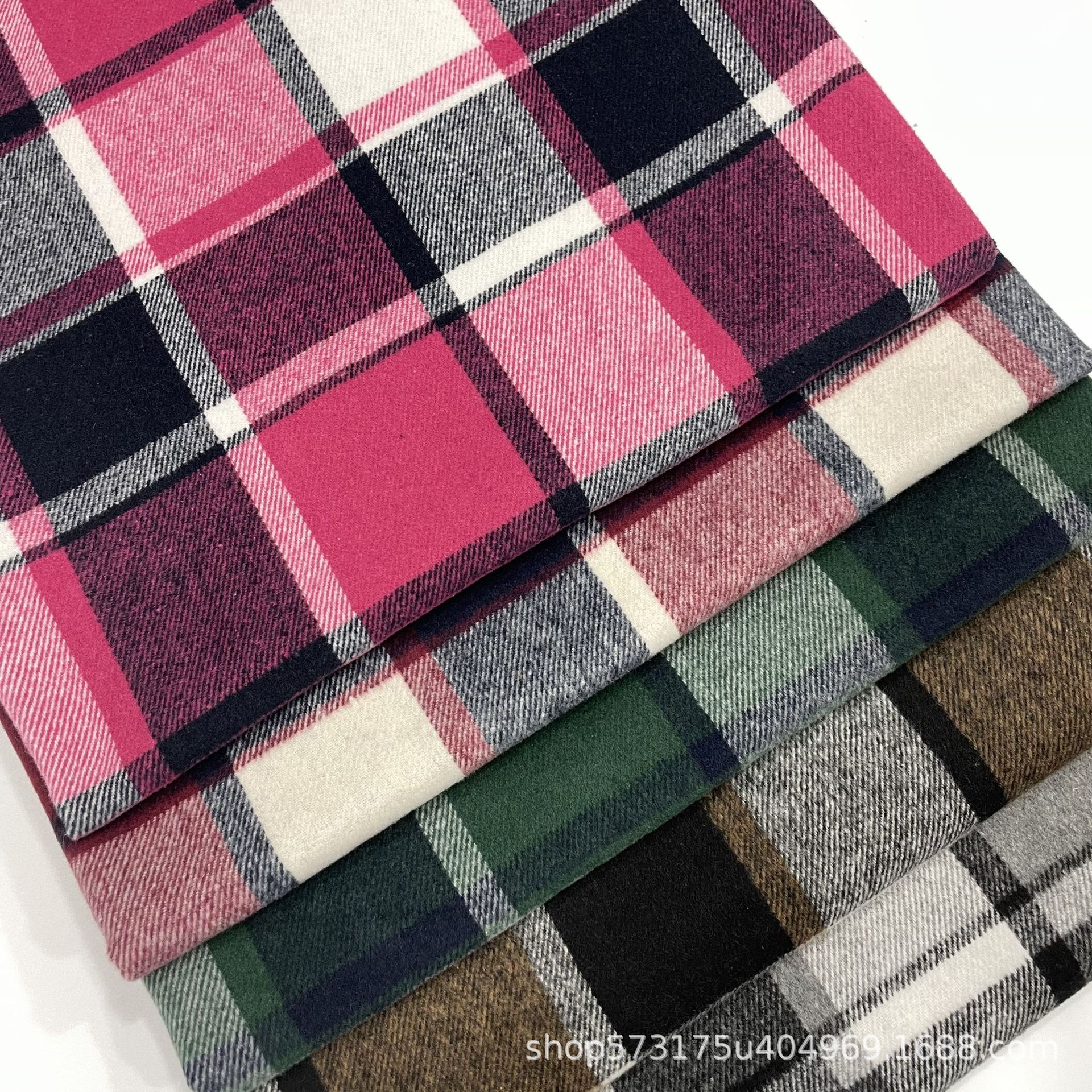 Flannel padded tweed coat coat dress skirt pants fabric brushed yarn-dyed plaid