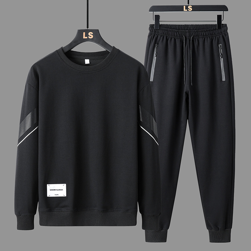 New TikTok live popular sports suit men's long-sleeved round neck sweater autumn casual two-piece set printed LOGO