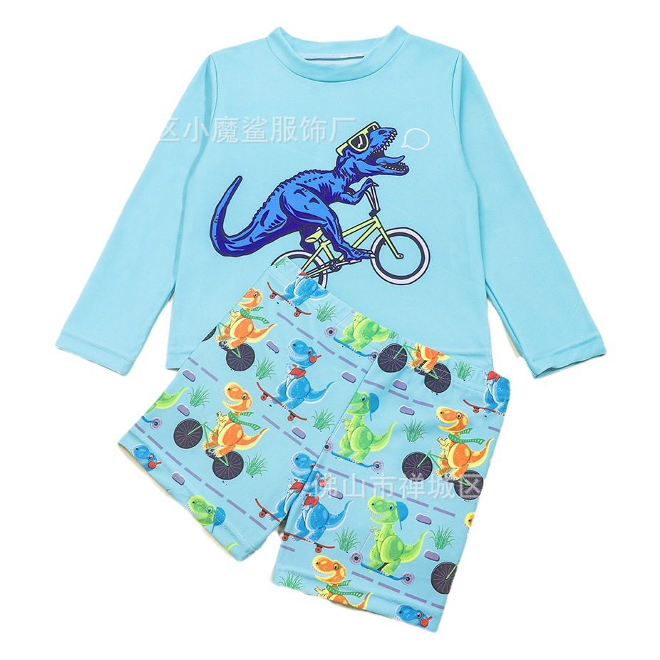 Boys Dinosaur Swimwear Children's Long Sleeve Shark Sunscreen Suit Set New Amazon Hot Surf Suit