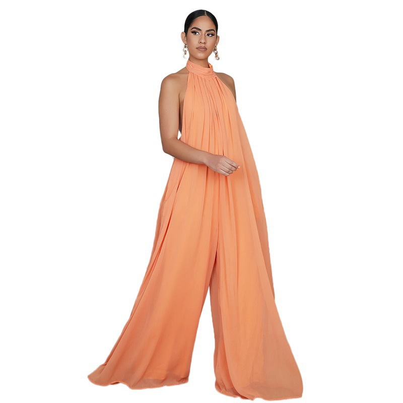 Picture of Chiffon Loose Wide-Leg Jumpsuit Chiffon Backless Sleeveless Halter Loose Jumpsuit for Women