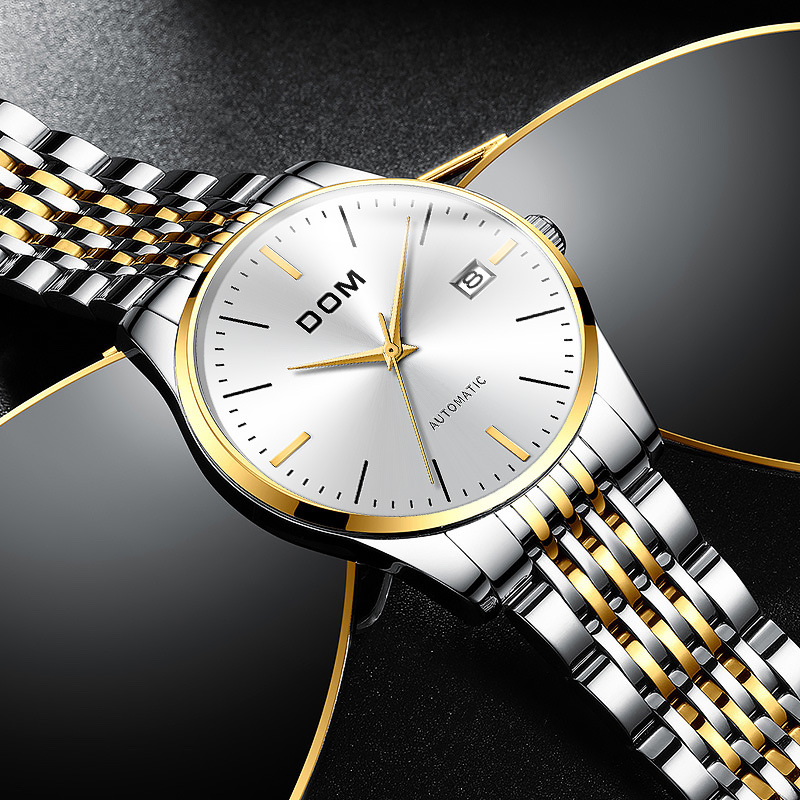 Men's new casual business men's watch automatic waterproof calendar through the bottom men's mechanical watch support a generation of hair