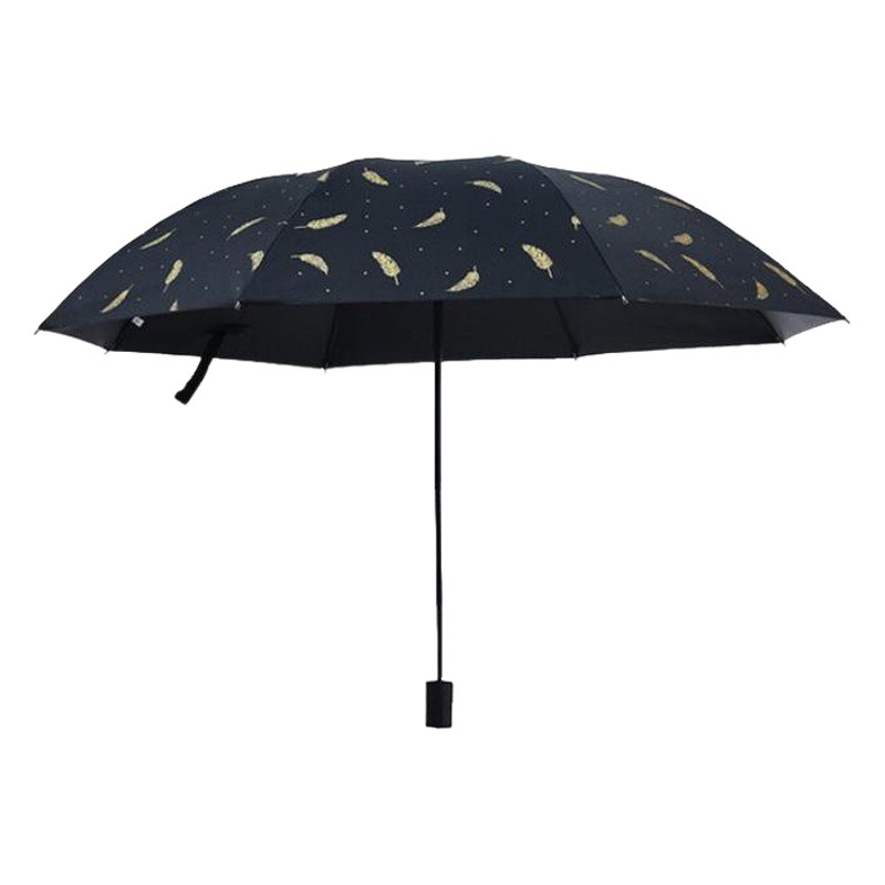 Factory wholesale three fold thick rod UV sunscreen bronzing feather umbrella black rubber umbrella sun umbrella