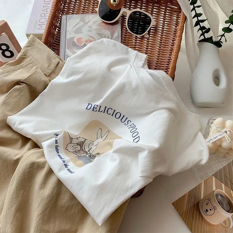 Modal White Apron Rabbit Short-sleeved T-shirt Women's Pure Desire Style Summer 2024 New Round Neck All-match Base Shirt