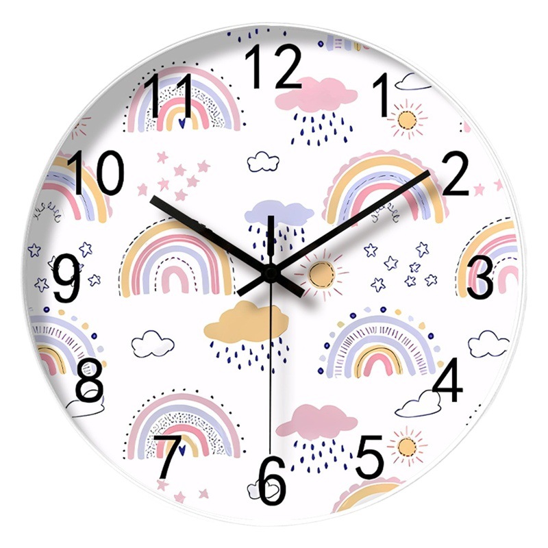 12inch Early Education Kidsren's Learning Wall Clock Silent Living Room Home Bedroom Clock Bedroom Wall Hanging Punch-Free Clock
