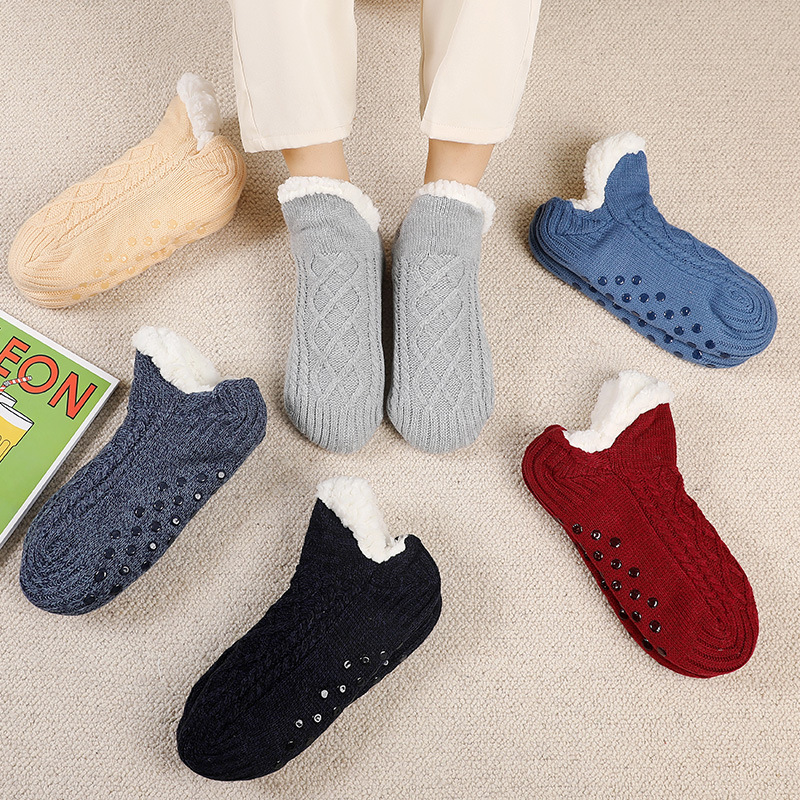 Floor socks shoes adult home socks indoor socks fleece-lined warm adult autumn and winter soft bottom thick bottom non-slip cool