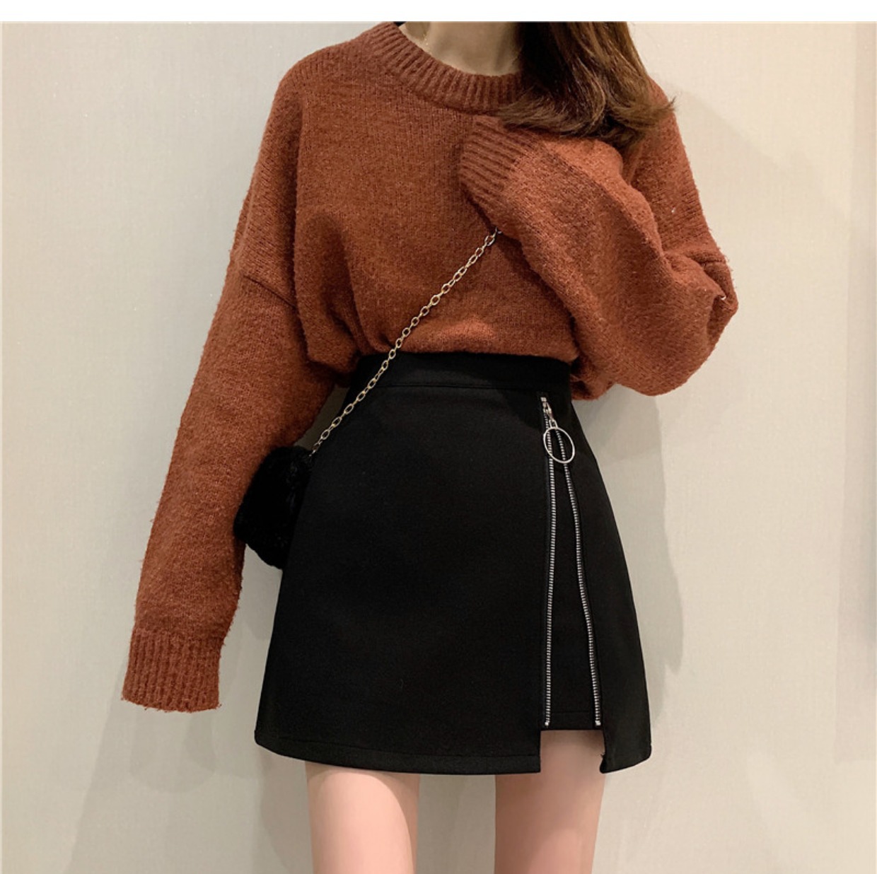 Design Sense for Small Girls High Waist Slimming Look A-Line Skirt 2025 Spring and Autum New Woolen Black Ins Women's Short Skirt
