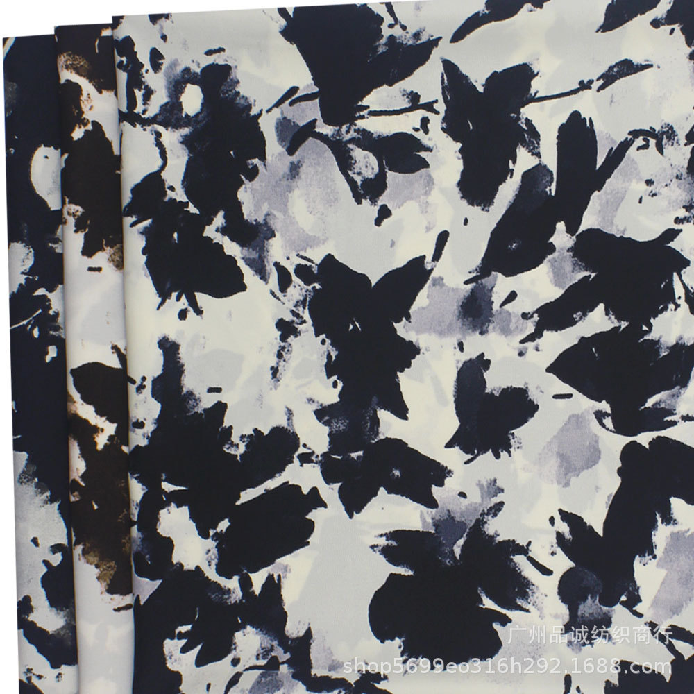 Shattered Card Plain Satin Printed National Style Ink Flower Chiffon Printed Fabric Spring and Summer Shirt dress Anti-mosquito Pants Fabric