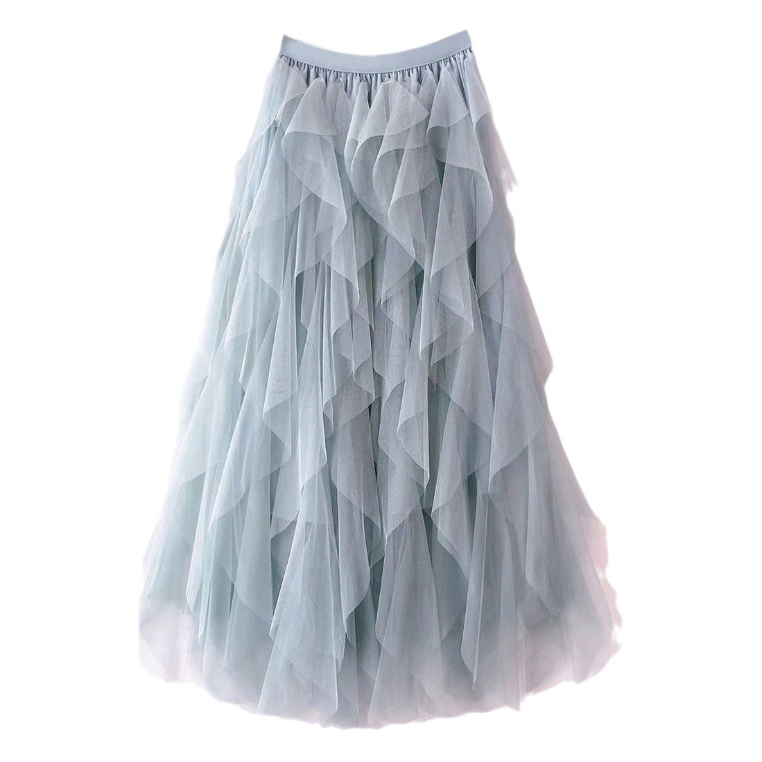 Irregular High-Waisted A-Line Mesh Skirt Spring New Ruffled Cake Skirt Skirt Gauze Skirt Women's Tutu Skirt