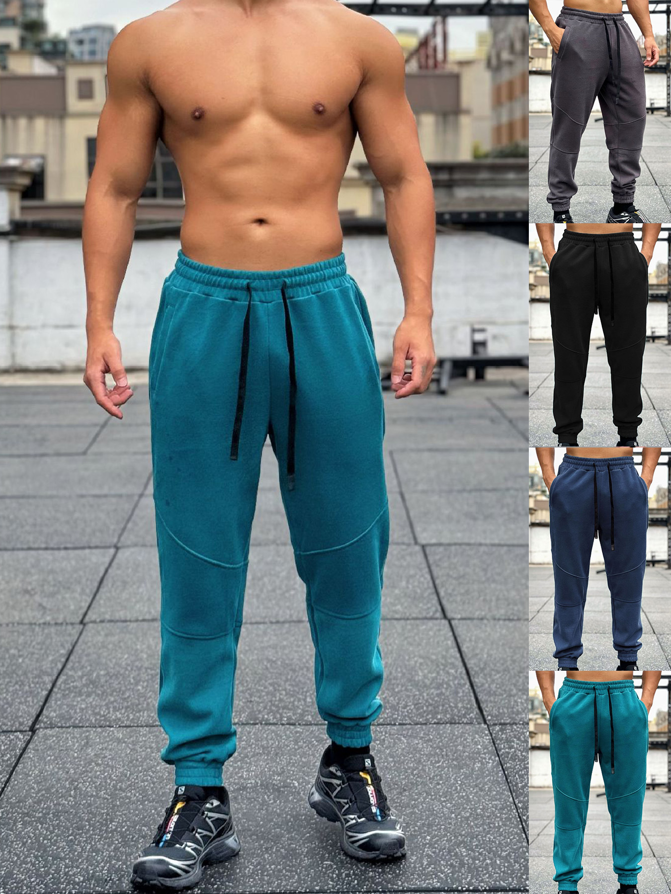 Fitness American Leg Pants Men's Loose Drawstring Basketball Running Training Texture Pattern Loose Casual Sports Pants