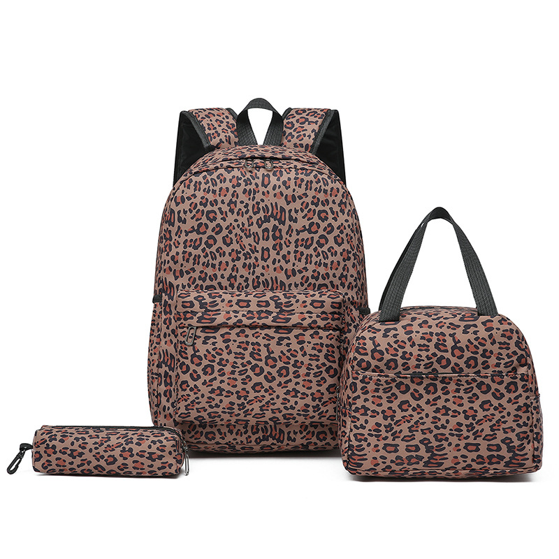 Picture of New Cross-border Combination Three-piece Set Leopard Print Casual Student Schoolbag Large Capacity Simple Backpack Lunch Bag Pen Bag