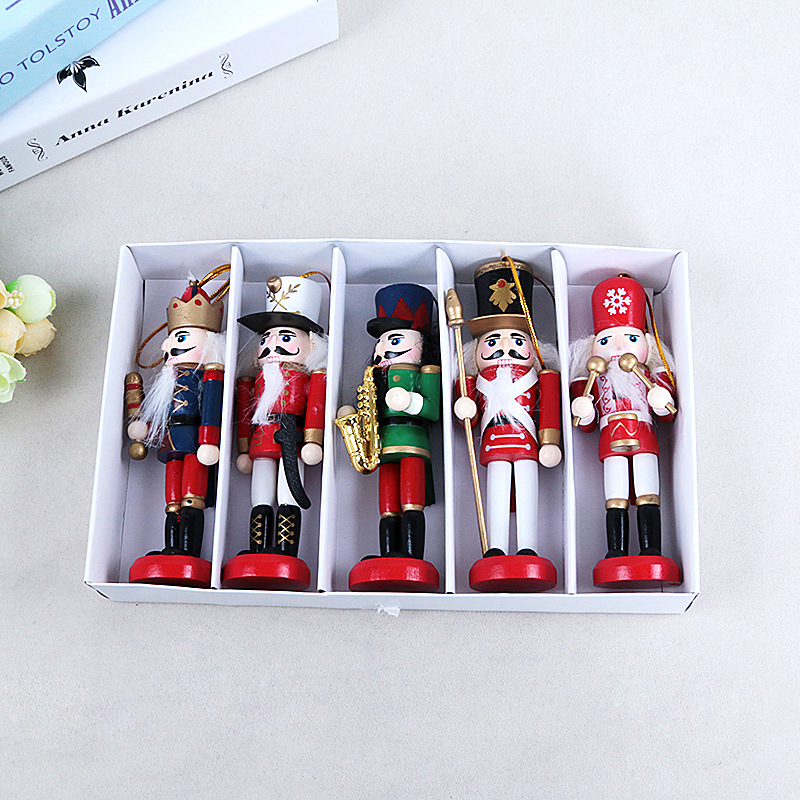 12CM Cartoon Nutcracker Pendant Color Christmas Supplies SB58134 Wooden small size suit 2024 Christmas