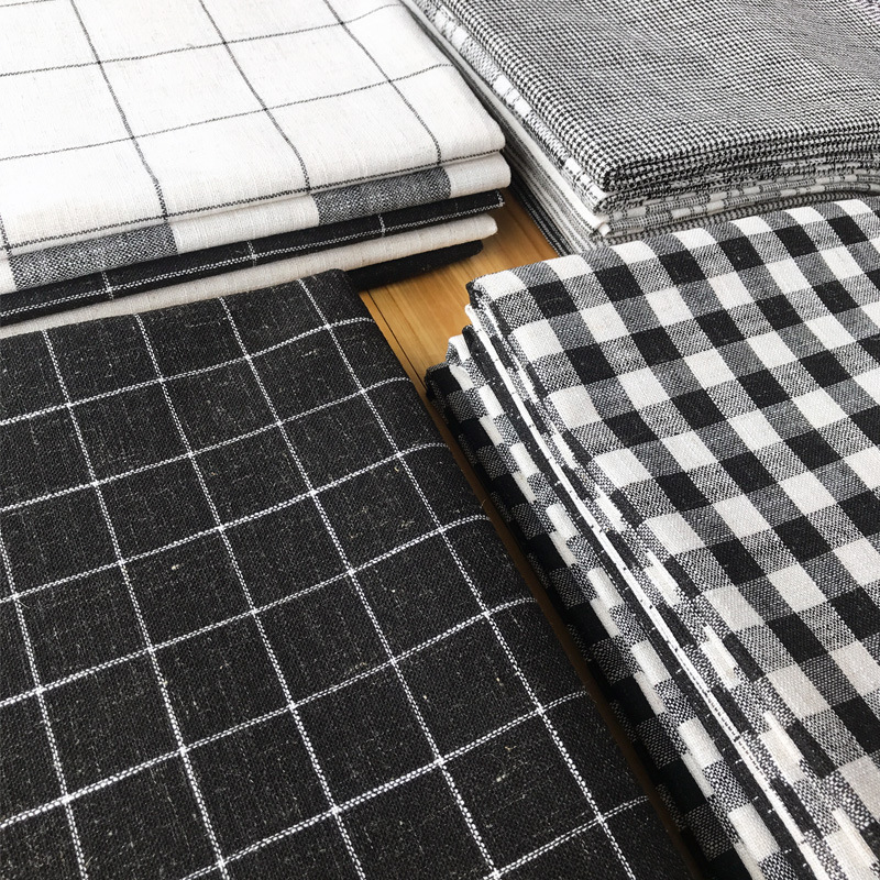 Picture of 9 Coated F225 Linen Polyester-Hemp Interwoven Polyester Black and White Plaid Stripe Fabric Shoe Cloth