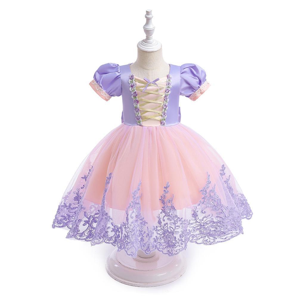2023 European and American New Children's Dress Chest Cute Ribbon Bow Mesh Fluffy Dress cospaly