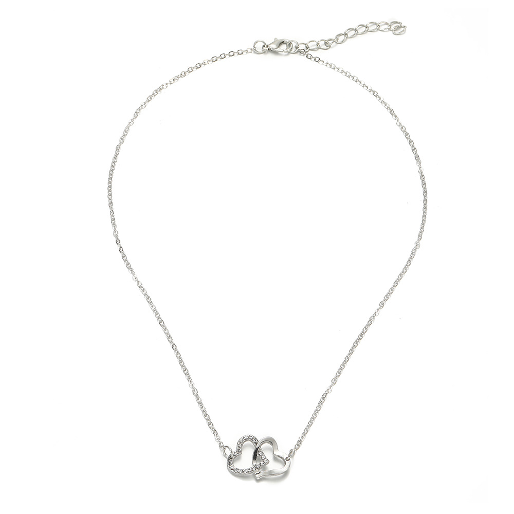 Picture of New Fashion European and American Simple Double Love Necklace Jewelry suit Light Luxury Bride Double Heart Jewelry Four-piece Set