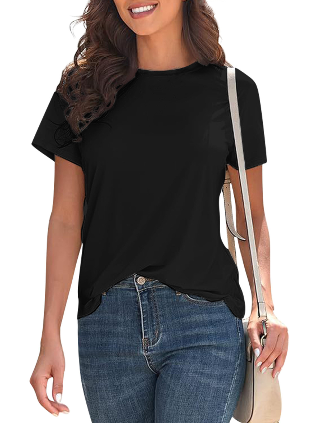 Foreign trade women's clothing Amazon wish cross-border European and American loose short-sleeved T-shirt women's 2024 Summer new solid color top