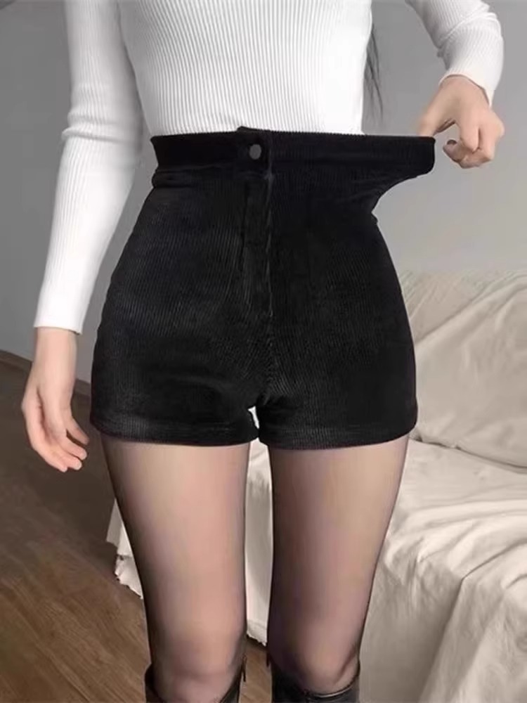 Corduroy shorts for women 2023 autumn and winter New High waist slimming straight tights fashionable Korean style small boot pants