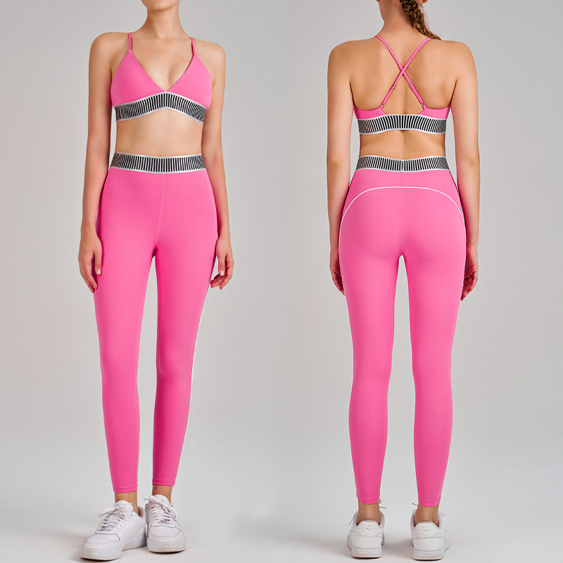 Cross-Border High-Waist Butt-Lifting Tummy-Tightening Sling Beautiful Back Running Fitness Sports Bra Bra Trousers Yoga Clothing Suit for Women