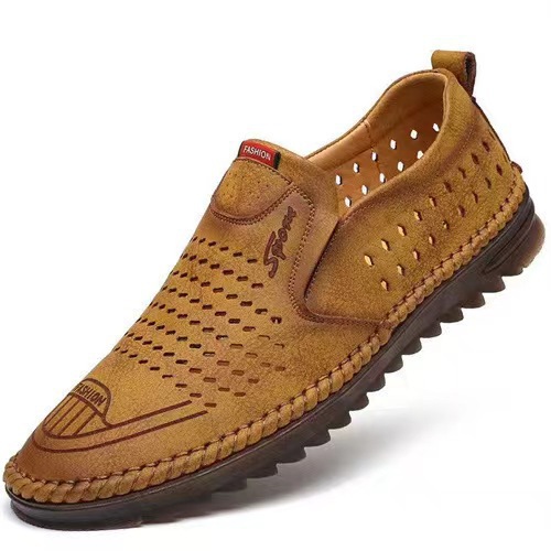 Men's leather shoes [single net same style] 2025 summer men's fashion soft leather casual soft sole wear-resistant beanie men's shoes