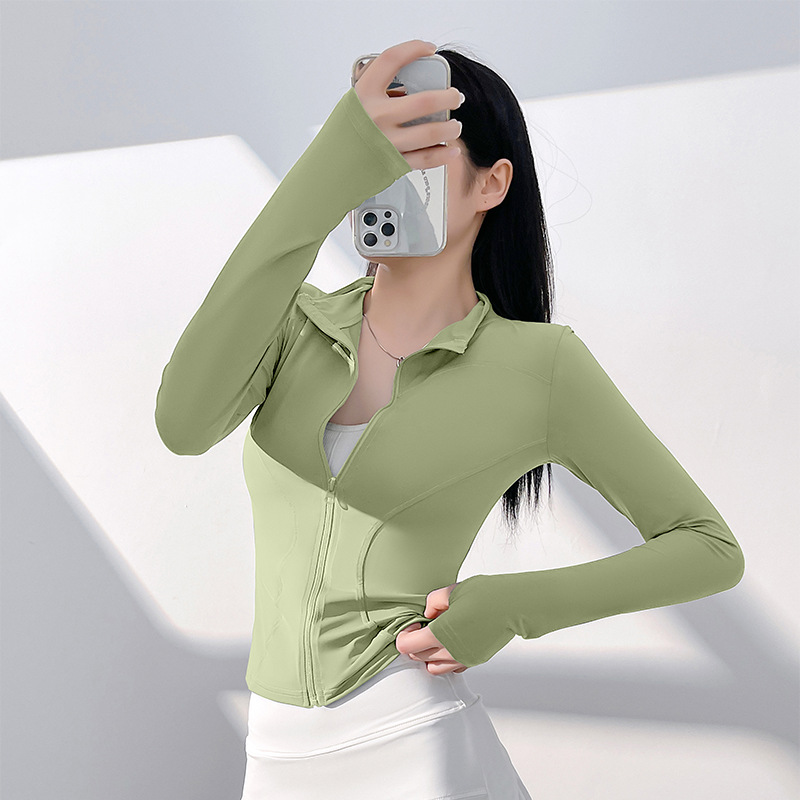 Picture of Juyitang Sun Protection Yoga Clothing Nude Outdoor Tight Breathable Sports Fitness Jacket Top for Women