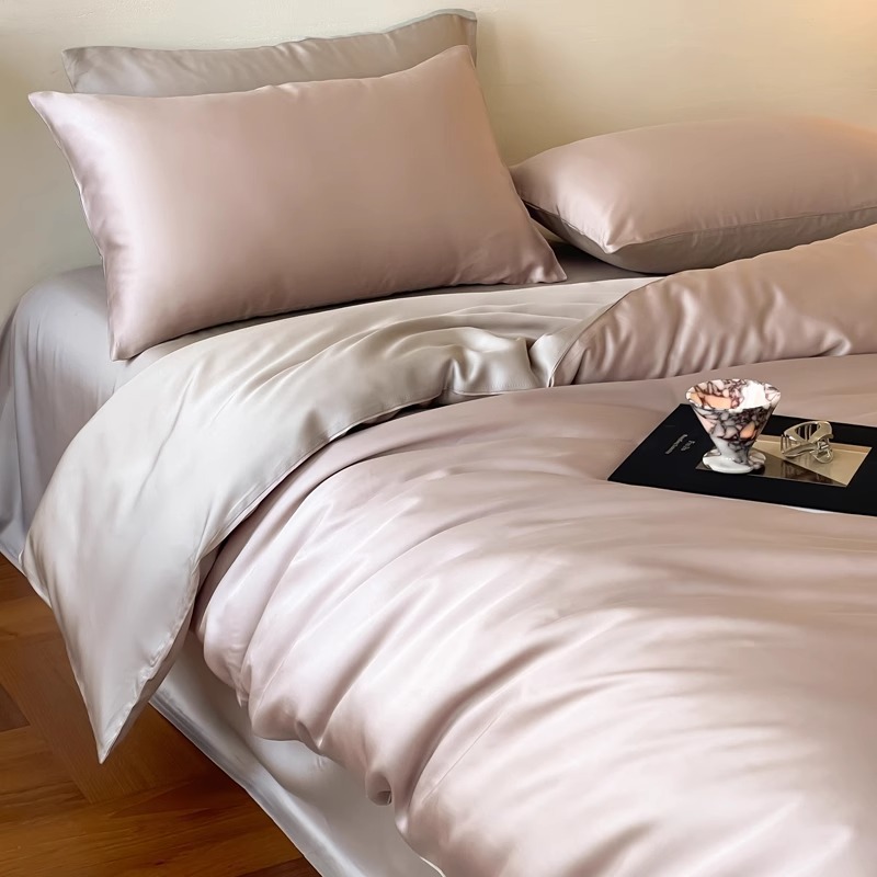 Picture of High-end double-spell Class A Lanjing Tencel four-piece set summer naked sleep cool feeling bed sheet quilt cover solid color Tencel cotton 4
