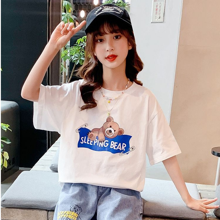 South Korea children's clothing boys and girls cotton T-shirt 2023 Summer new Korean style girl BF style mid-length short-sleeved skirt fashion