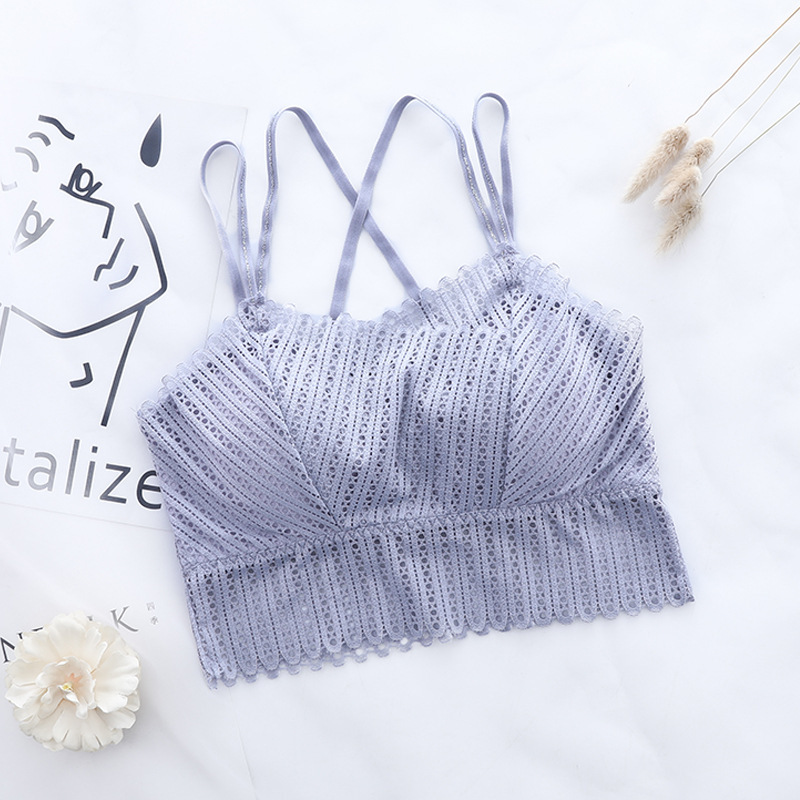 Picture of 2021 Lace Hollow-Out Strapless Sexy Camisole with Built-In Bra, Back Cross Anti-Exposure Underwear, Beautiful Back Tube Top for Commuting