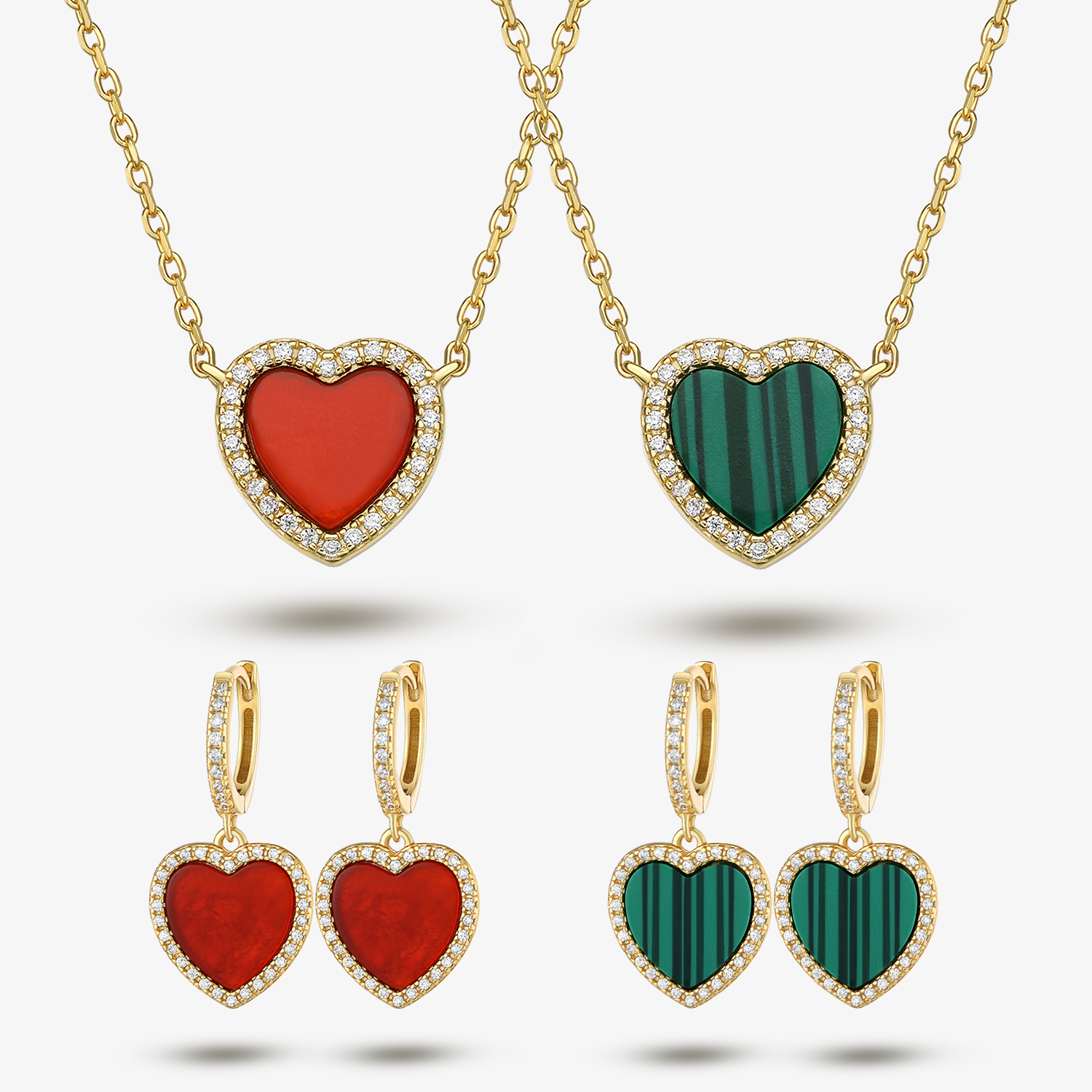 Jingxu 925 Sterling Silver Love Earrings Women's Light Luxury High-end Sense Ins Malachite Red Agate Necklace Valentine's Day suit